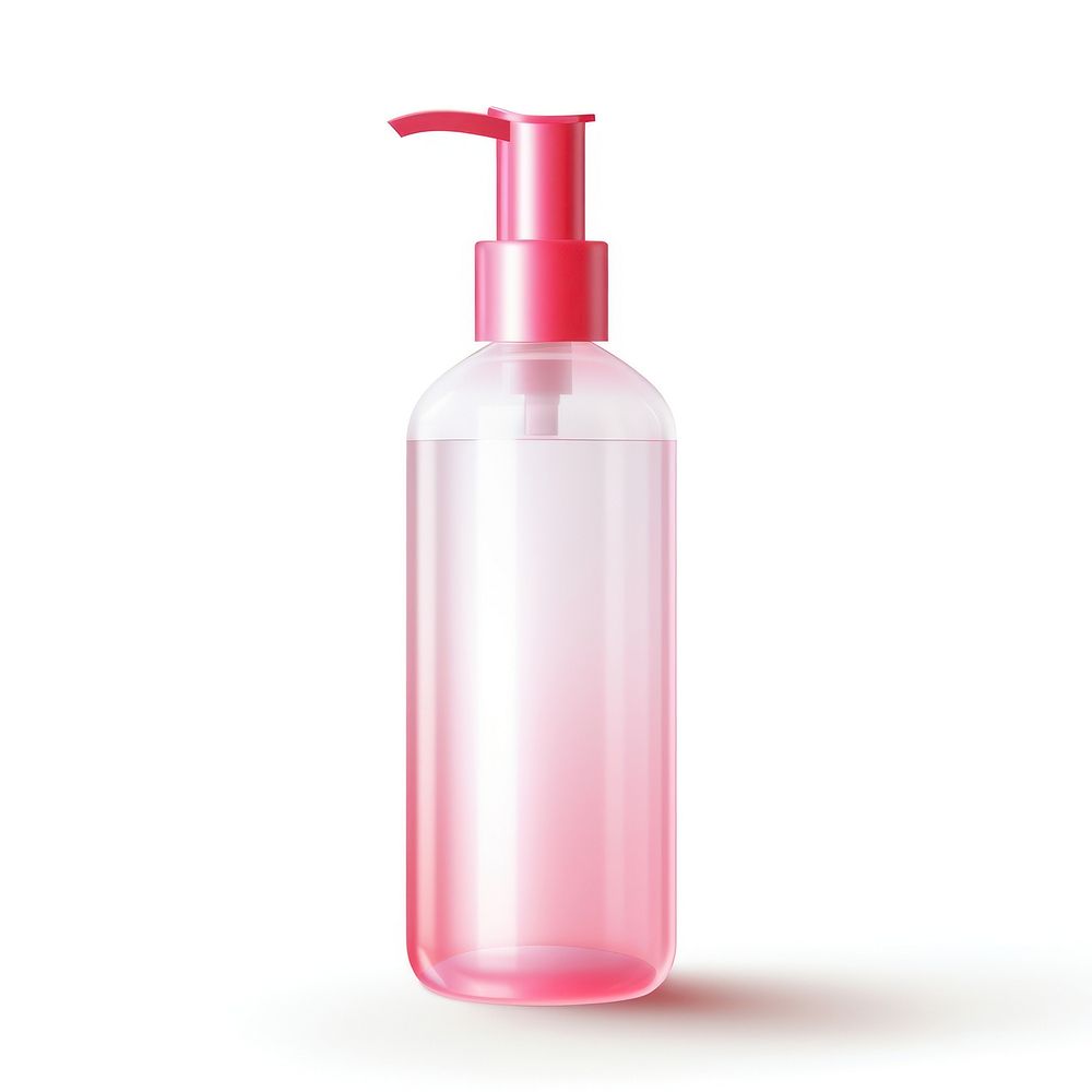 Bottle of pink cosmetic moisturizer bottle cosmetics white background.
