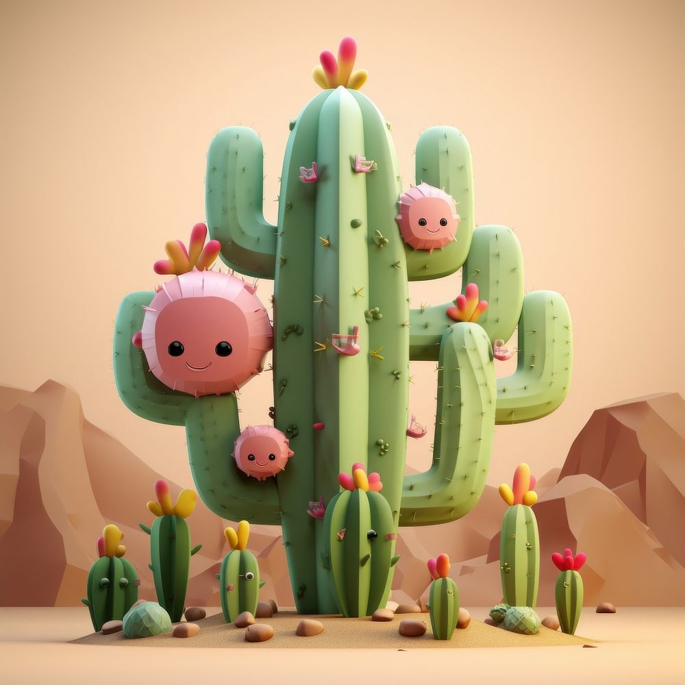 Cute desert fantasy background cartoon cactus plant.