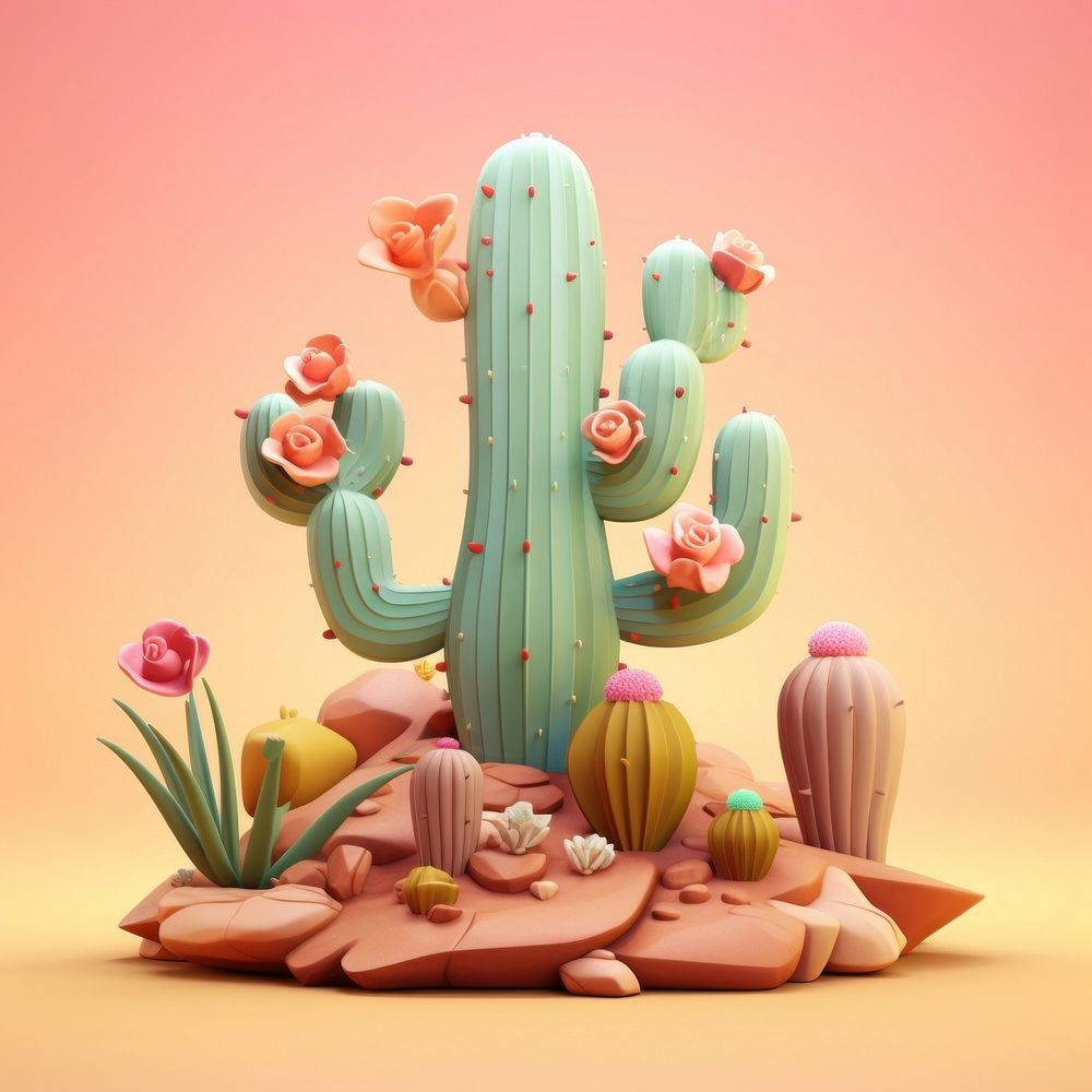 Cute desert fantasy background cartoon cactus plant.