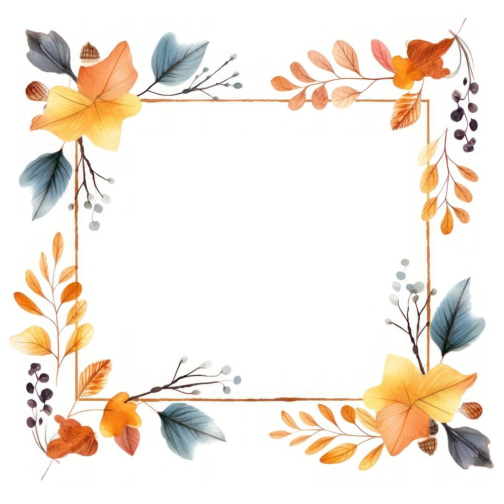 Autumn leaf square border pattern plant white background. AI generated Image by rawpixel.