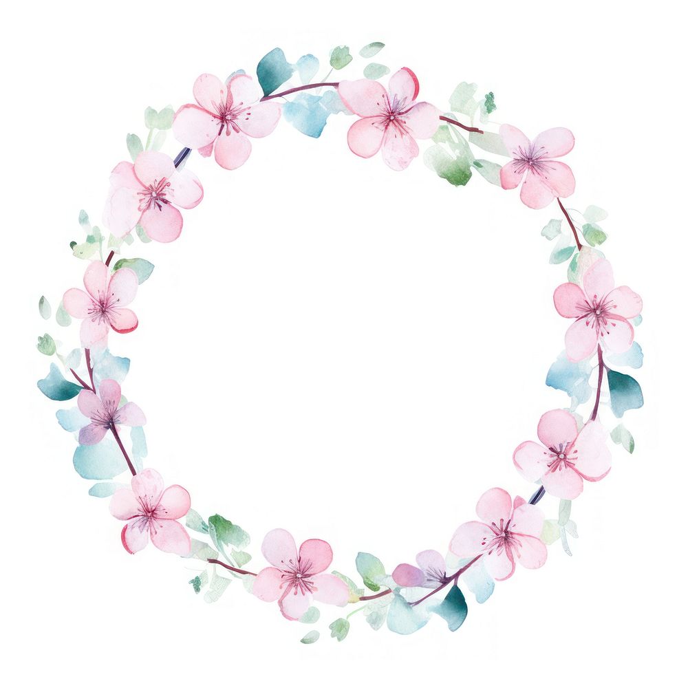 Little Cherry blossom circle border pattern flower wreath. AI generated Image by rawpixel.