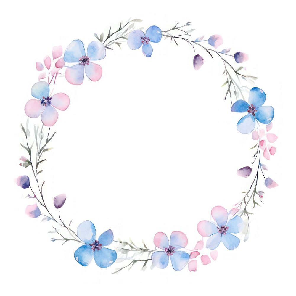 Little Blue flower circle border pattern wreath plant. AI generated Image by rawpixel.