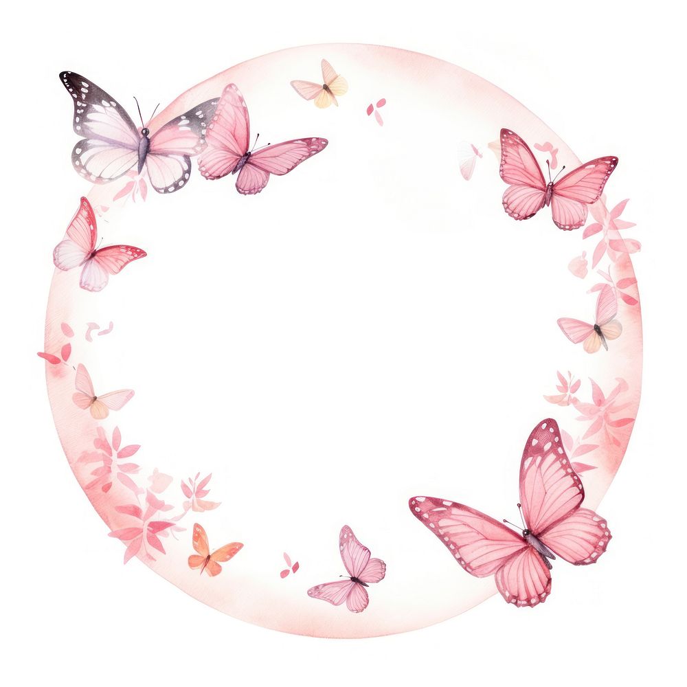Pink butterfly circle border pattern petal white background. AI generated Image by rawpixel.