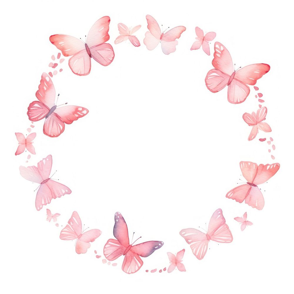 Pink butterfly circle border pattern petal white background. AI generated Image by rawpixel.