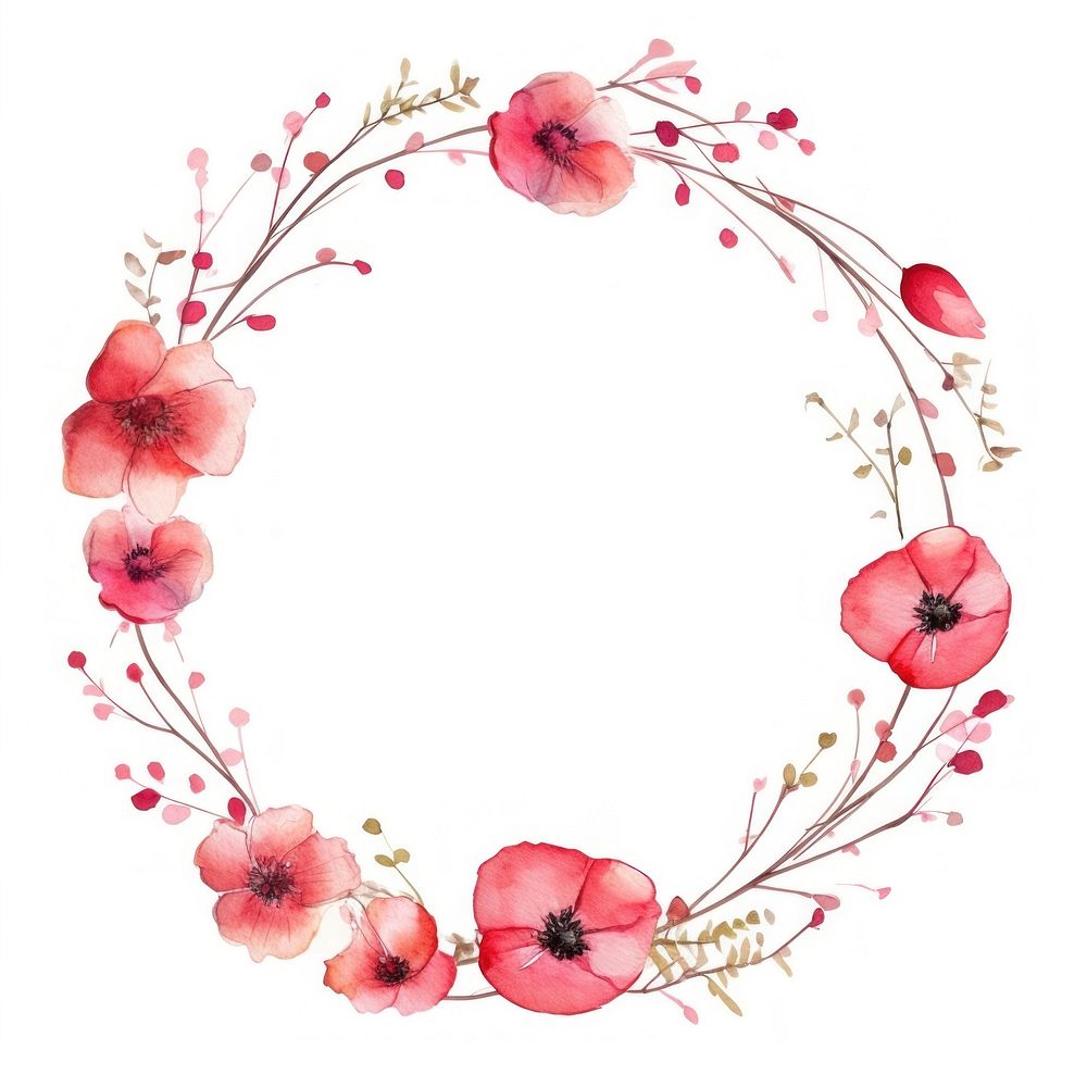 Little red Poppy circle border pattern flower wreath. AI generated Image by rawpixel.