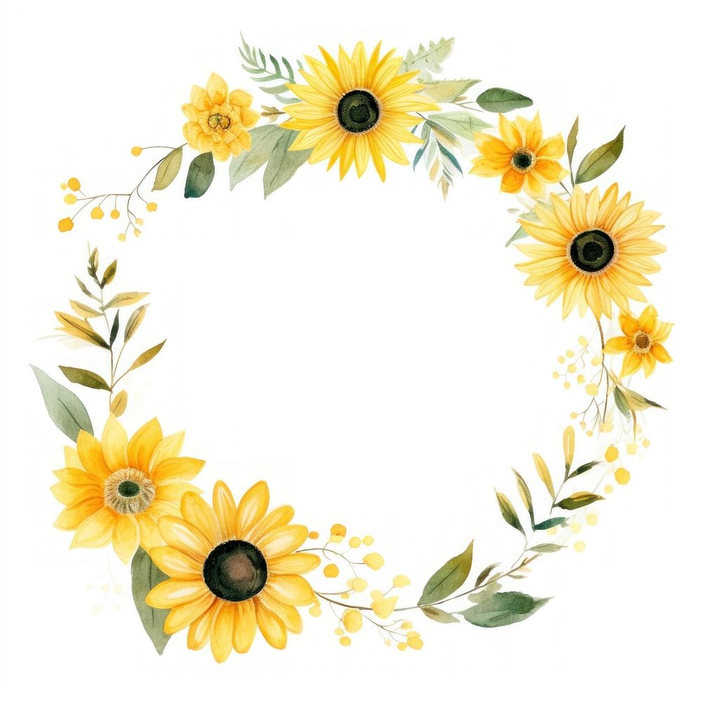 Little sunflower circle border pattern plant white background. AI generated Image by rawpixel.