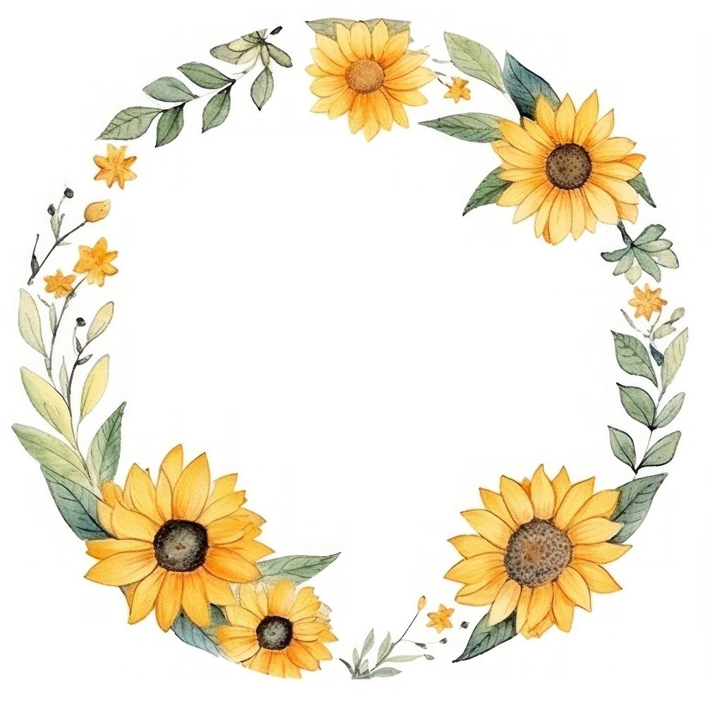 Little sunflower circle border pattern wreath plant. AI generated Image by rawpixel.