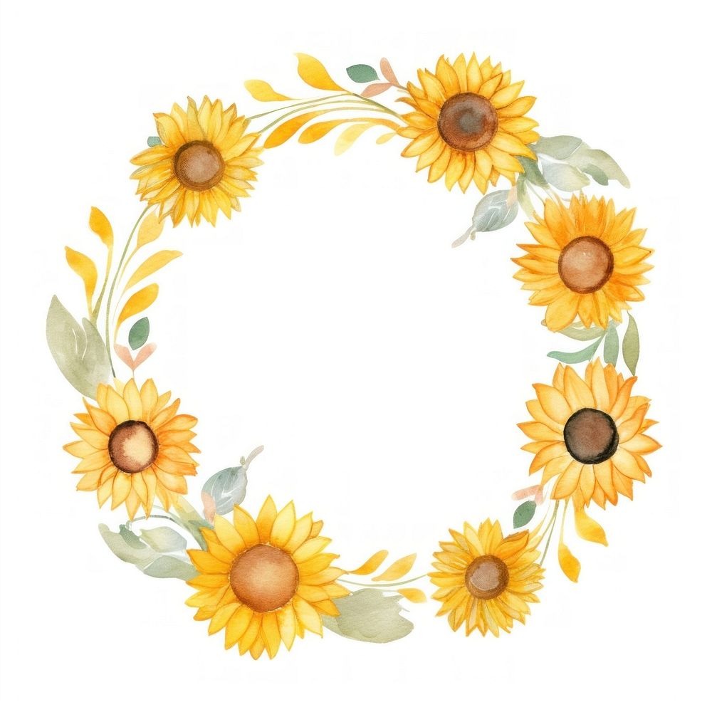Sunflower circle border pattern plant white background. AI generated Image by rawpixel.