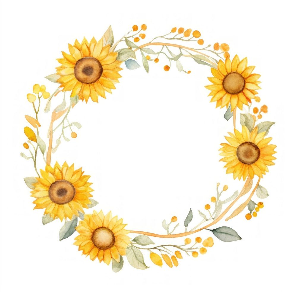 Sunflower circle border pattern plant white background. AI generated Image by rawpixel.