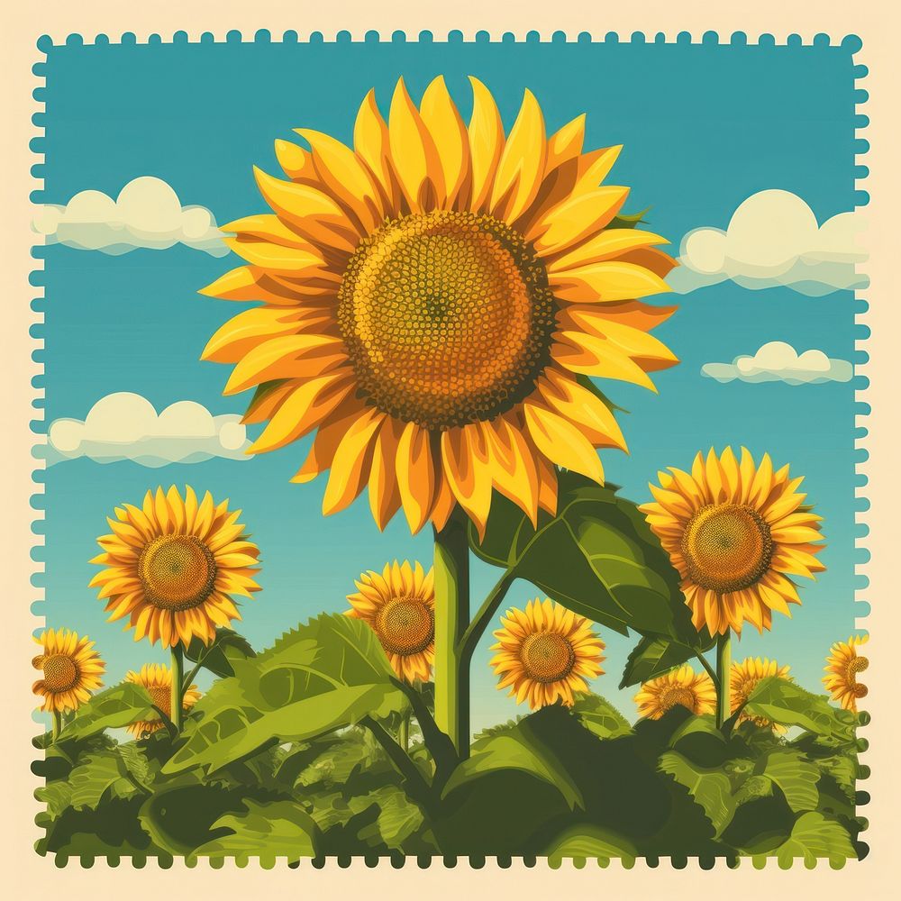 Postage stamp field of sunflower plant inflorescence asterales.