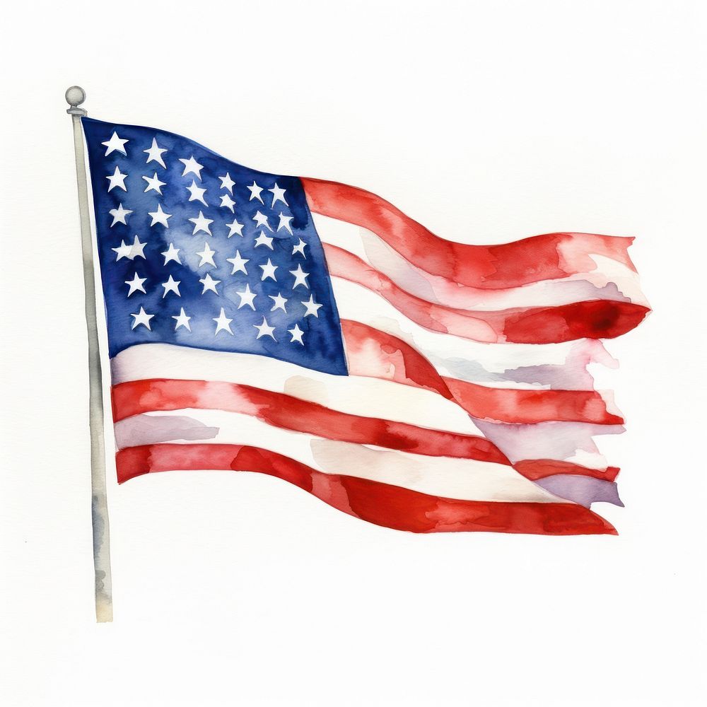 America watercolor flag white background independence. AI generated Image by rawpixel.