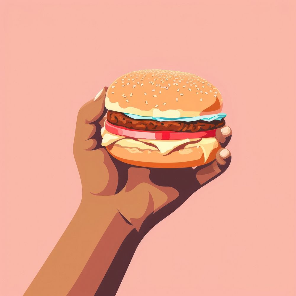 Hand holding of burger food hamburger breakfast.
