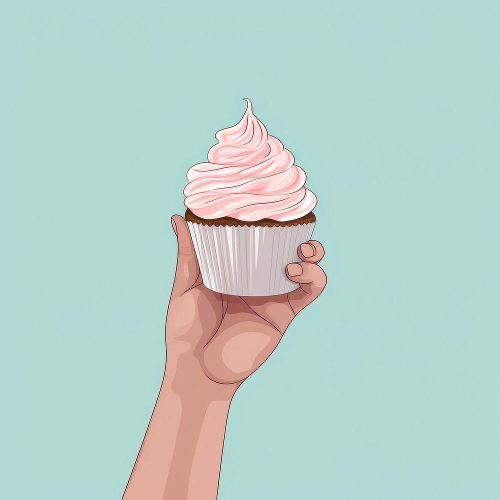 Hand holding of cupcake dessert cream food.