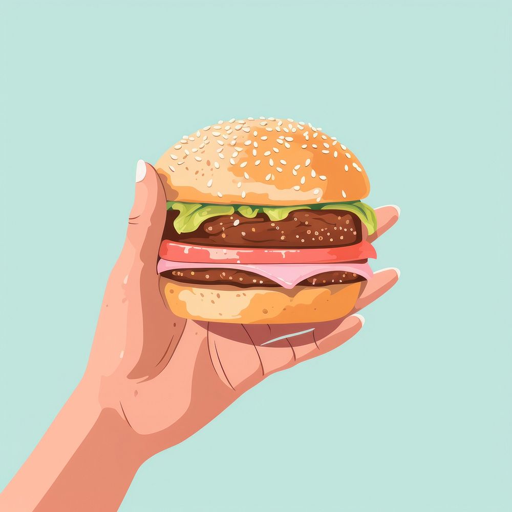 Hand holding of burger food hamburger vegetable.