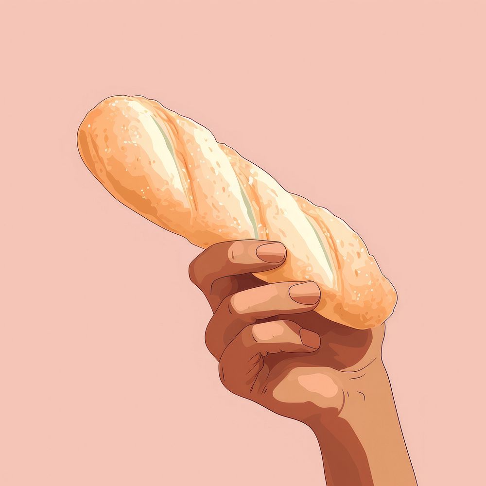 Hand holding of bread baguette food freshness.