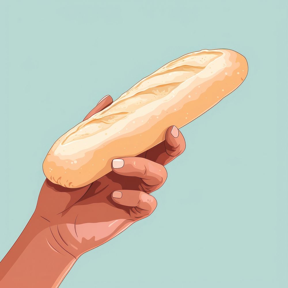 Hand holding of bread baguette food bratwurst.