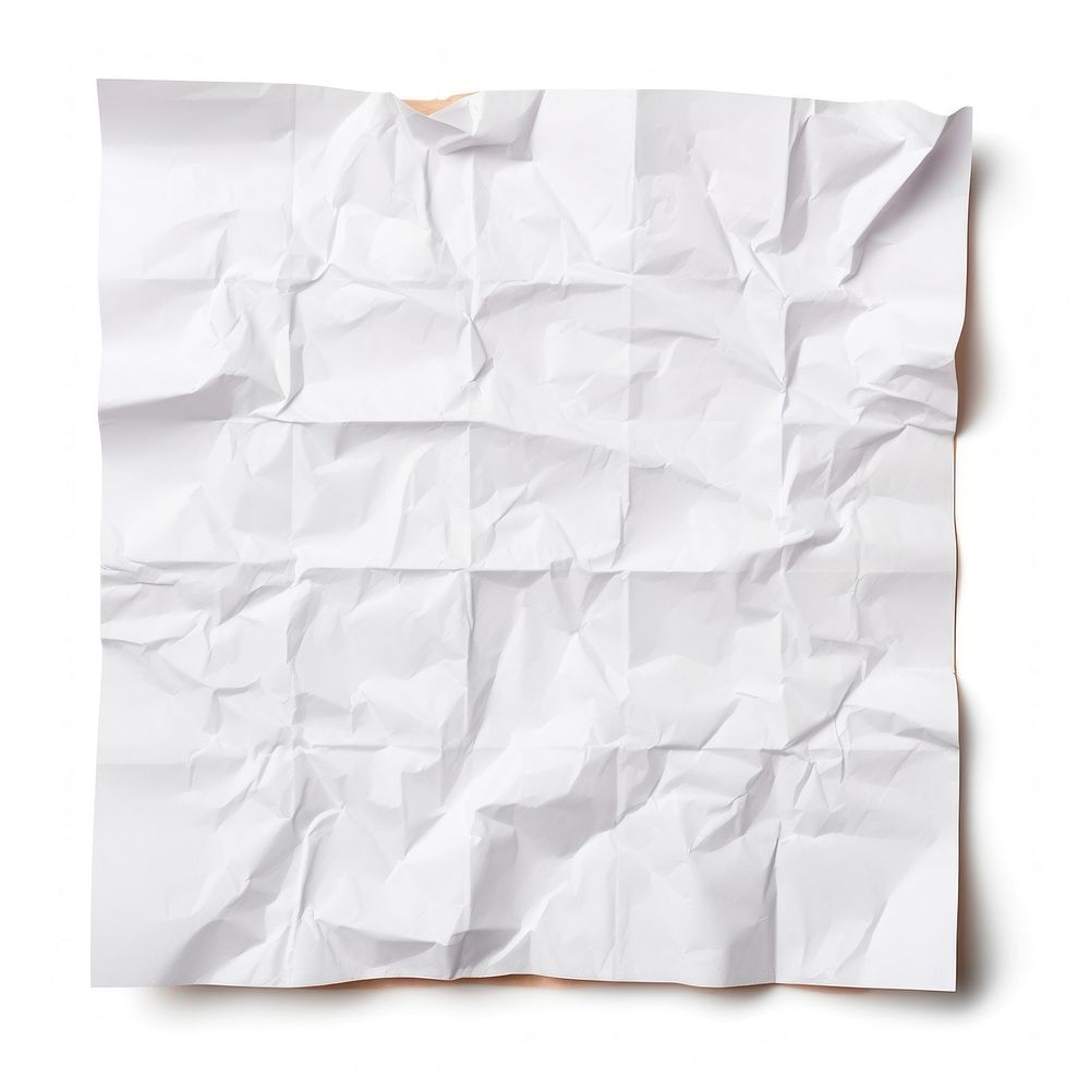 Piece of wrinkled paper backgrounds white white background. 