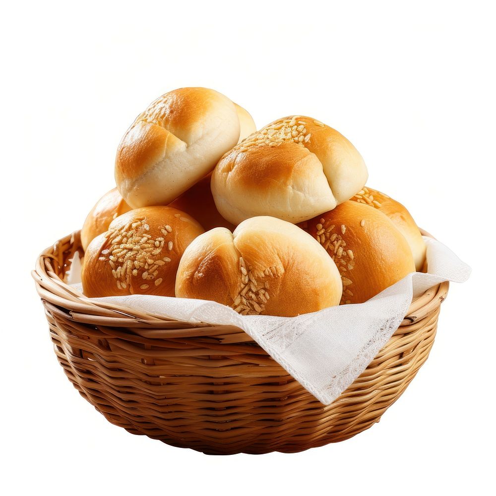 Basket of Fresh Asian homemade bread food bun white background. AI generated Image by rawpixel.