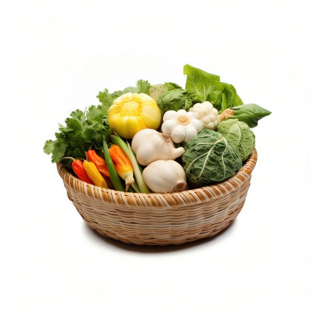 Variety Chinese vetgetable basket food white background. AI generated Image by rawpixel.