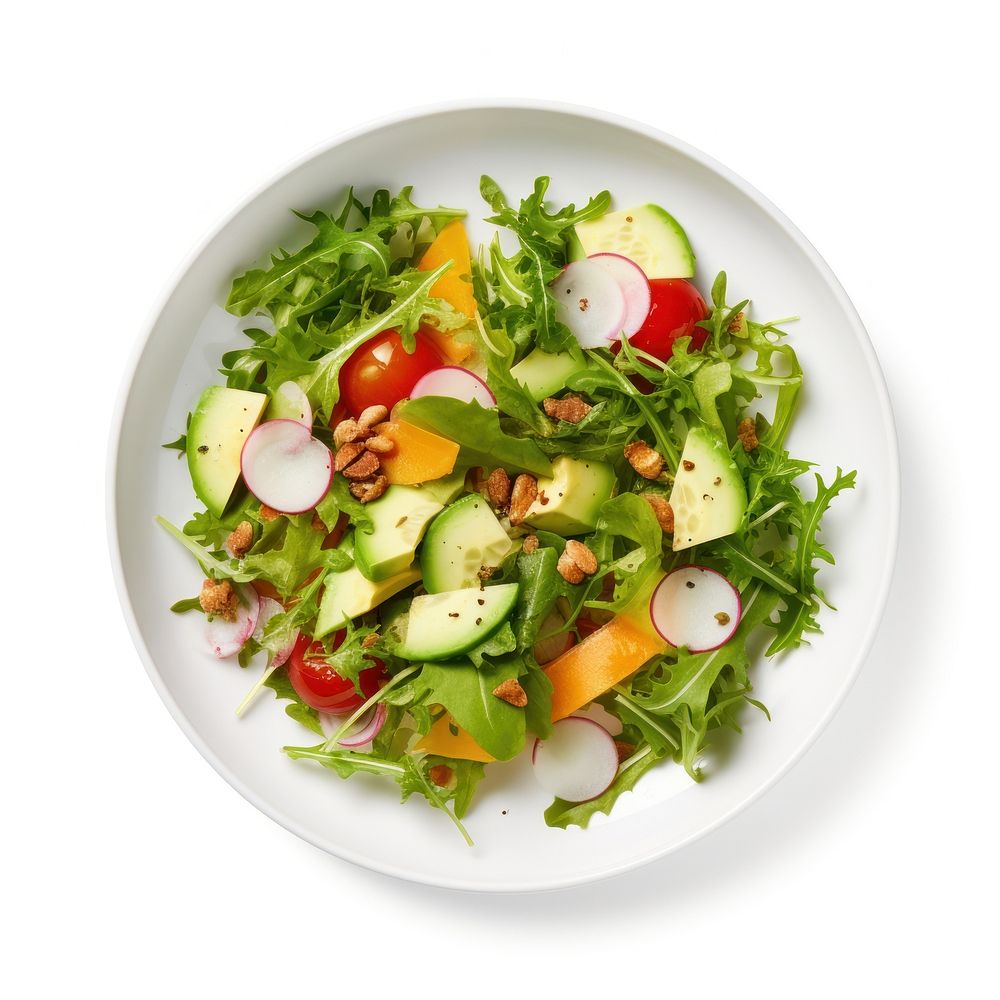 Fresh salad in white plate vegetable arugula plant. AI generated Image by rawpixel.