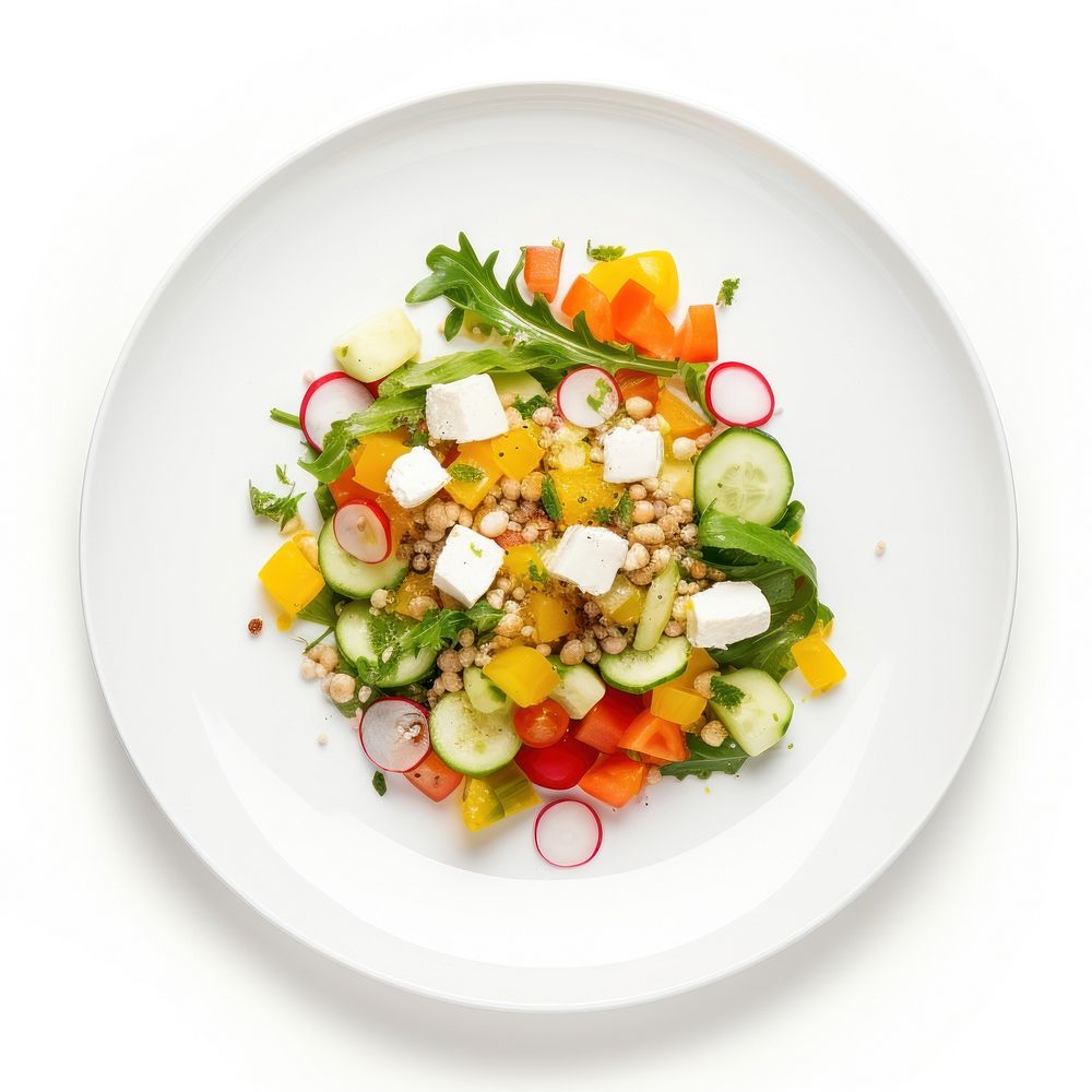 Geek fresh salad in white plate vegetable food meal. AI generated Image by rawpixel.