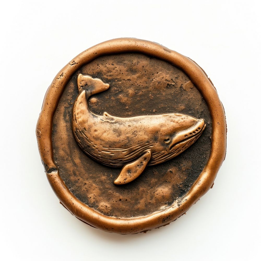 Seal Wax Stamp whale bronze seal white background.
