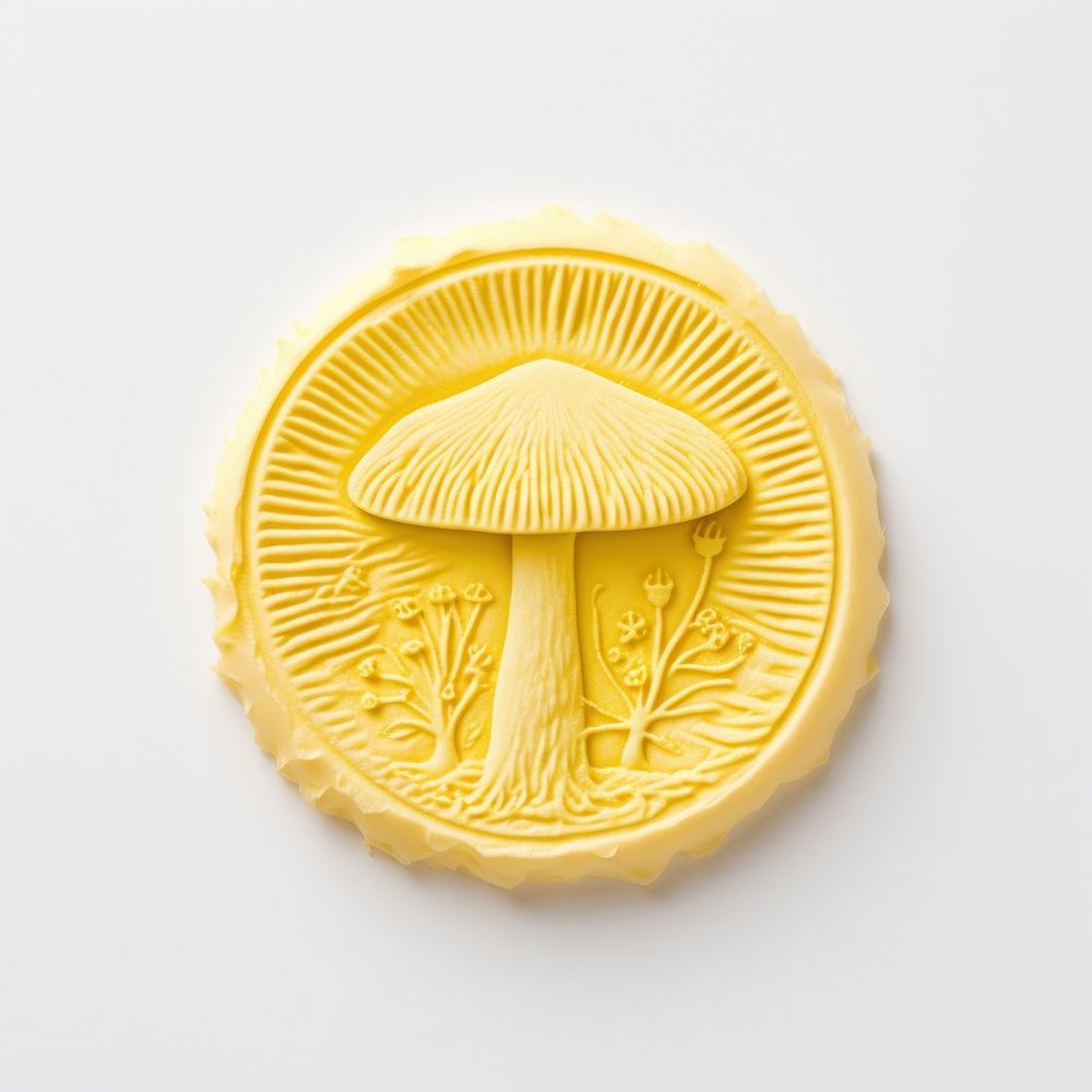 Seal Wax Stamp a mushroom fungus yellow white background.