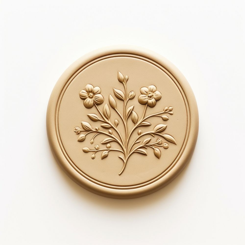 Seal Wax Stamp a floral locket gold white background.