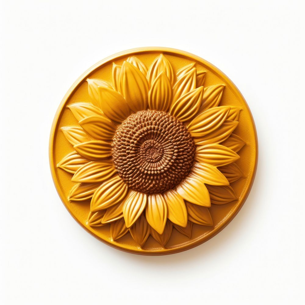 Seal Wax Stamp a sunflower plant gold white background.