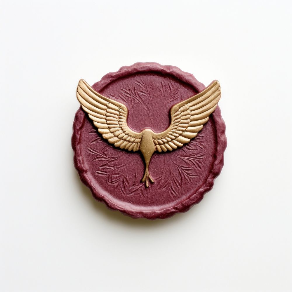 Seal Wax Stamp an angel wings badge white background currency.