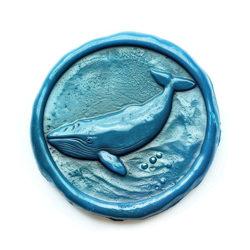 Seal Wax Stamp blue whale animal white background turquoise.