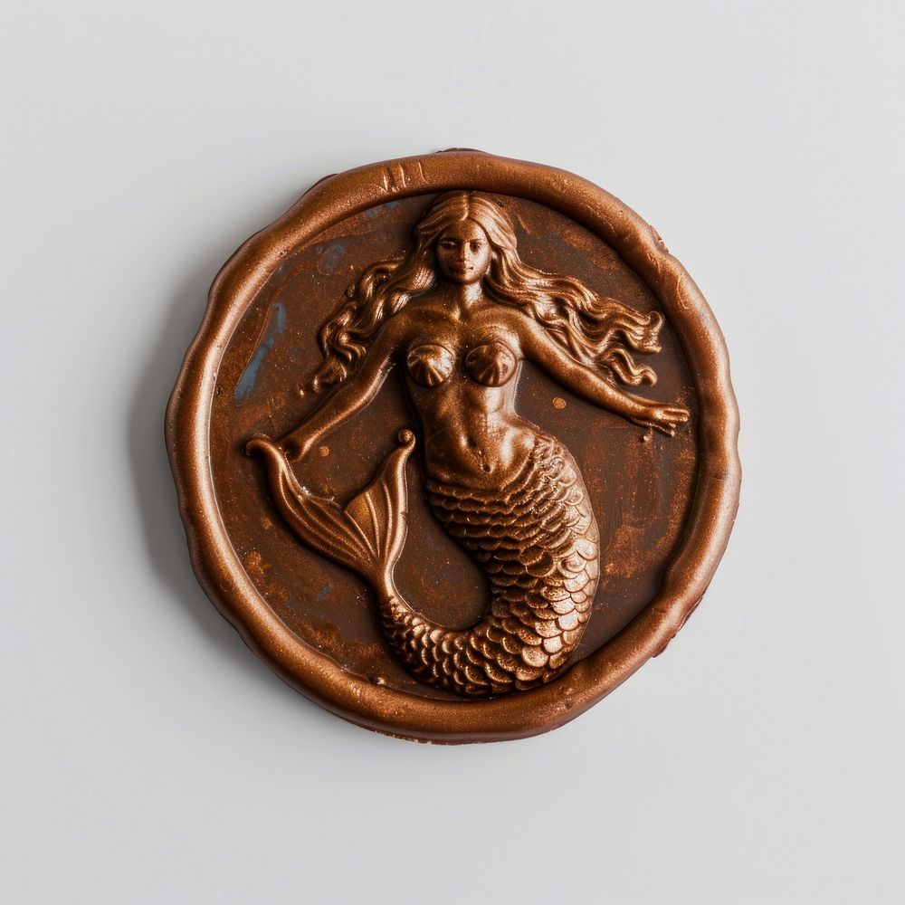 Seal Wax Stamp mermaid bronze representation sculpture.