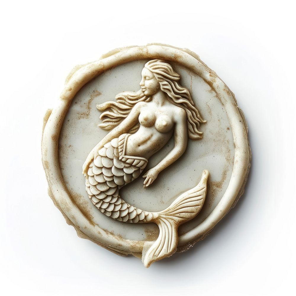 Seal Wax Stamp mermaid sea white background representation.