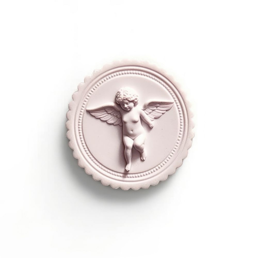 Seal Wax Stamp of a cherub shape white background representation.