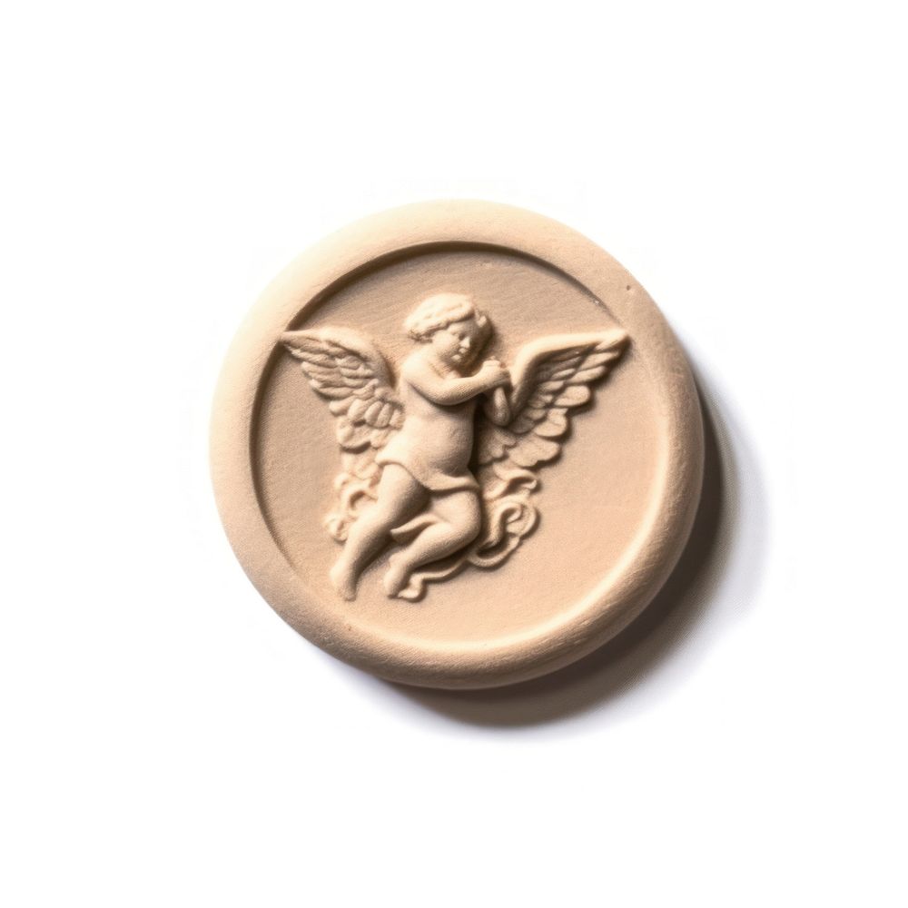 Seal Wax Stamp of a cherub craft shape white background.