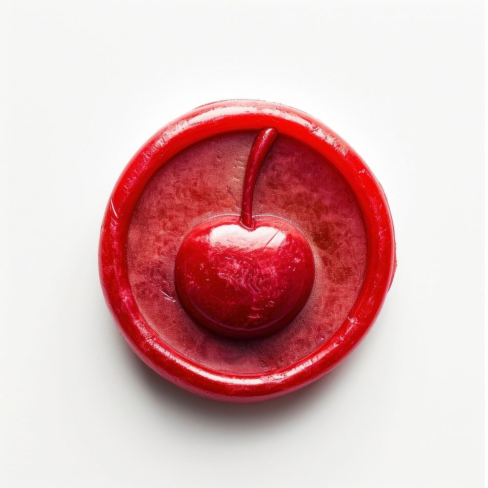 Seal Wax Stamp red cherry fruit food white background.