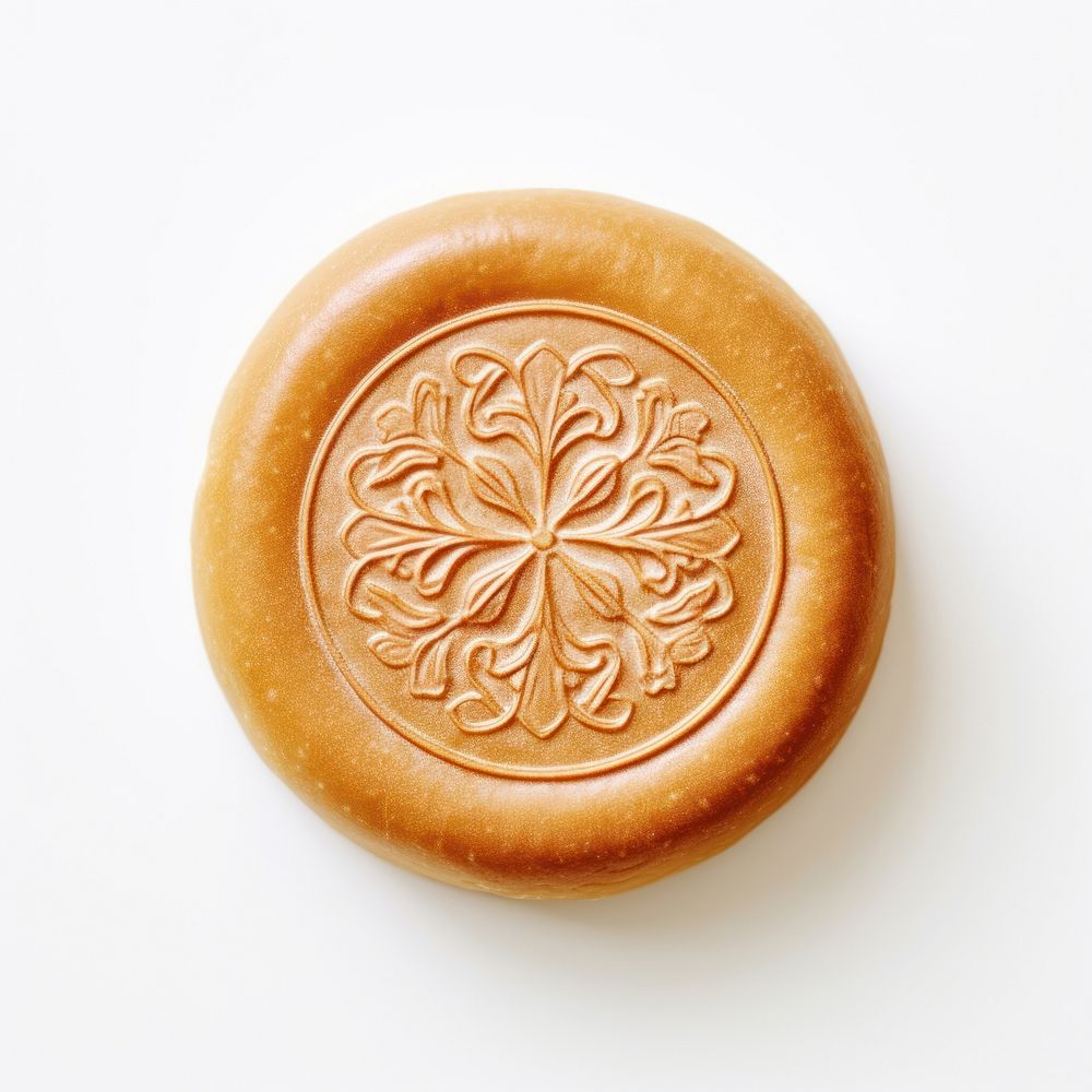 Seal Wax Stamp round bread locket white background confectionery.