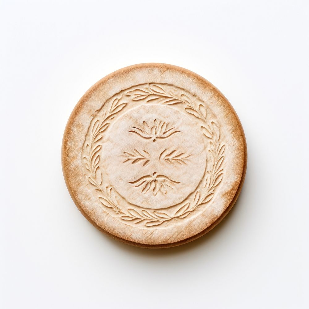 Seal Wax Stamp round bread locket wood white background.