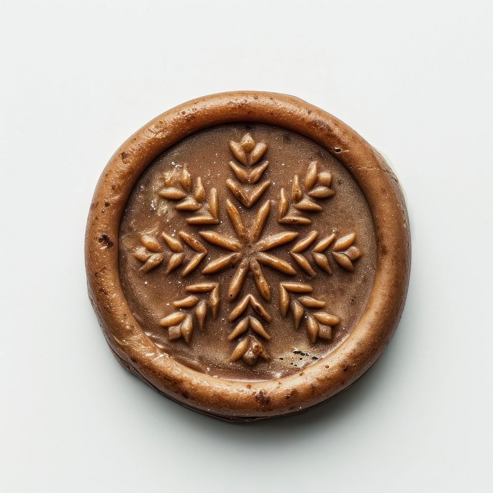 Seal Wax Stamp snow flake cookie white background confectionery.