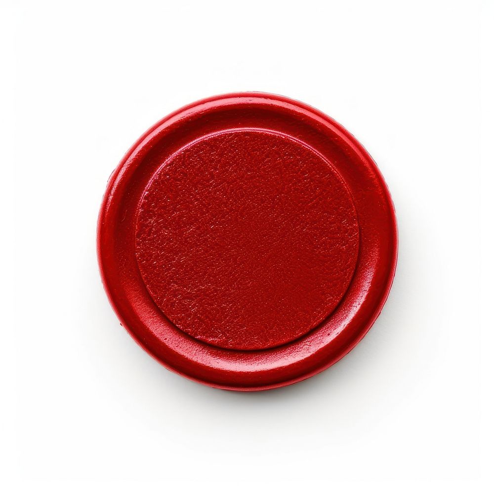 Shiny plain red Seal Wax stamp white background ketchup circle.