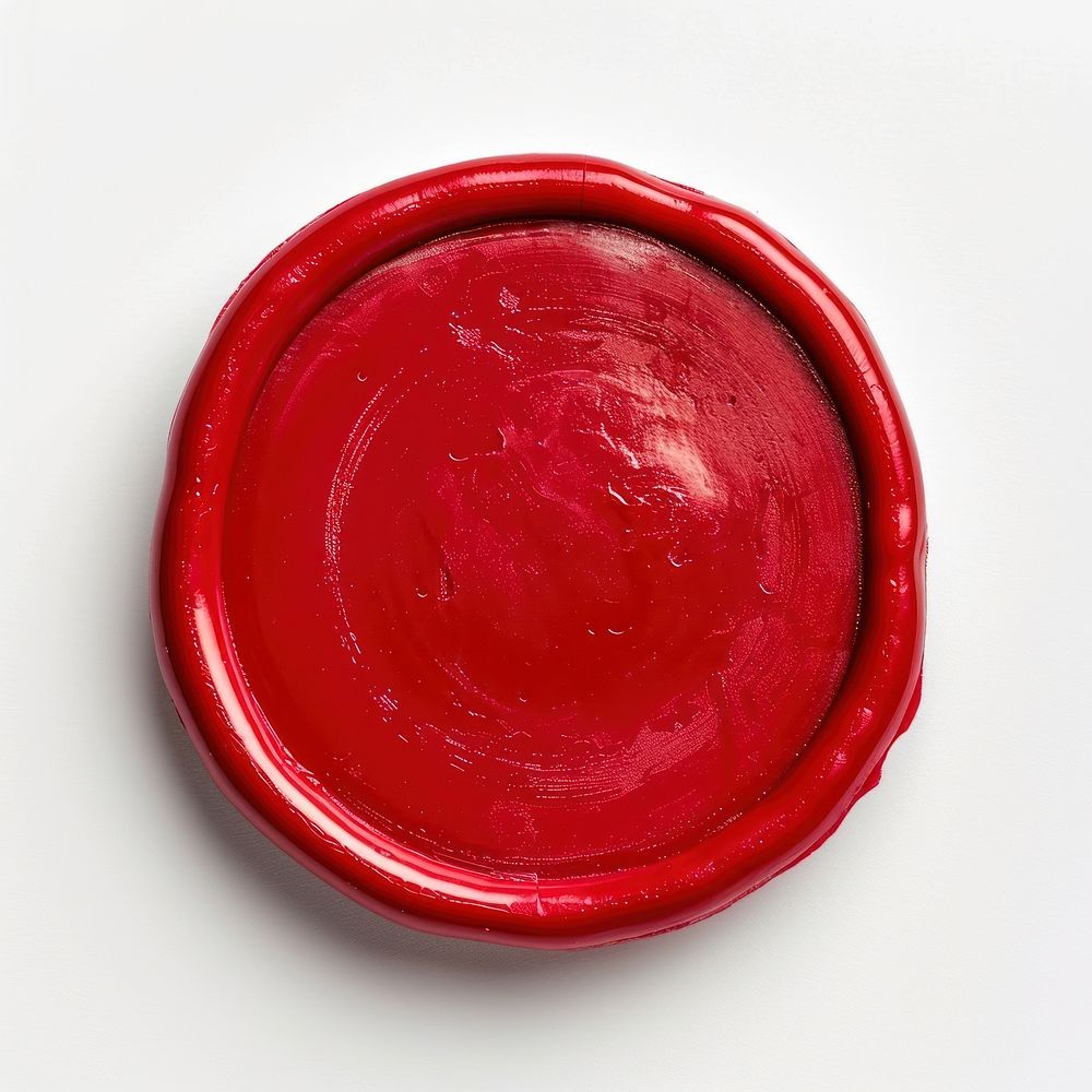 Shiny plain red Seal Wax stamp white background dishware ketchup.