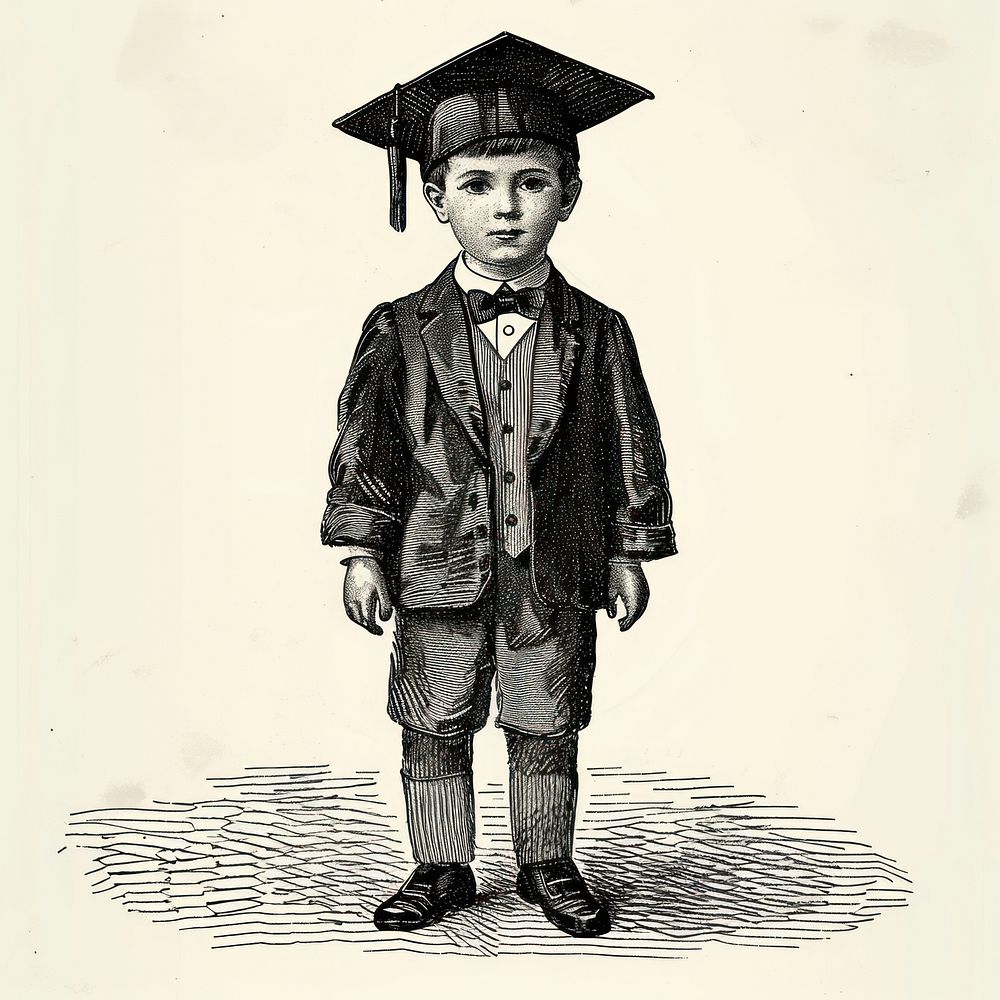 Little boy wearing Graduation hat portrait graduation drawing.