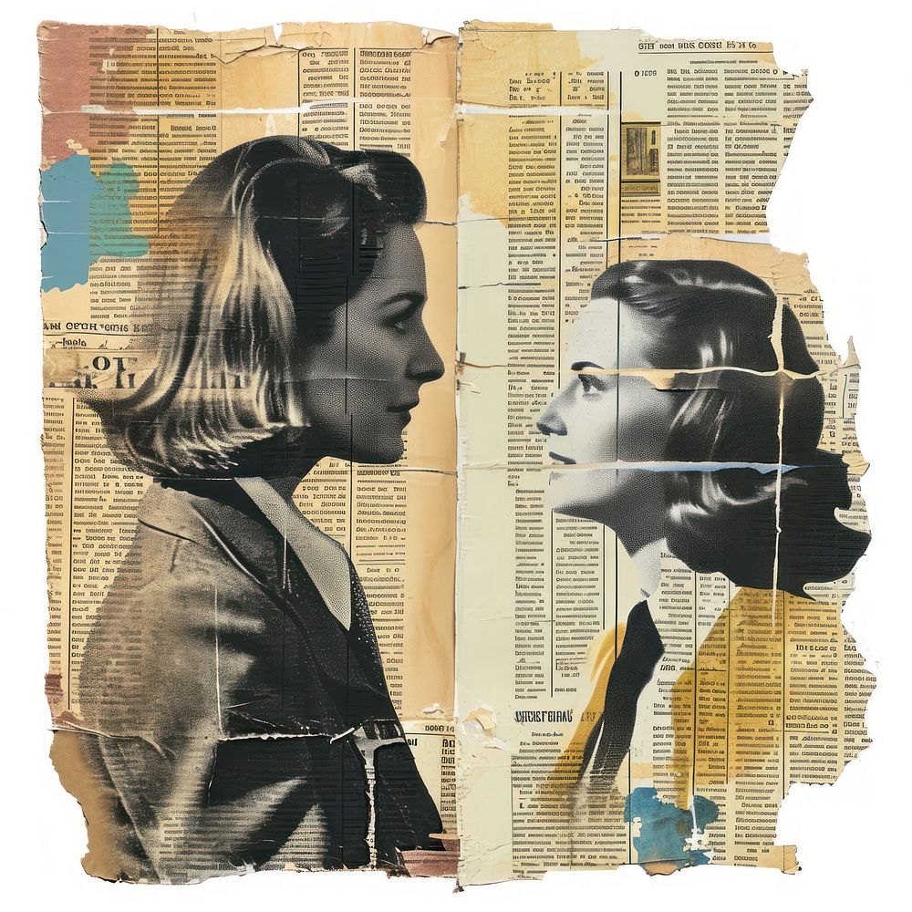 Businesswoman talking together collage newspaper painting.
