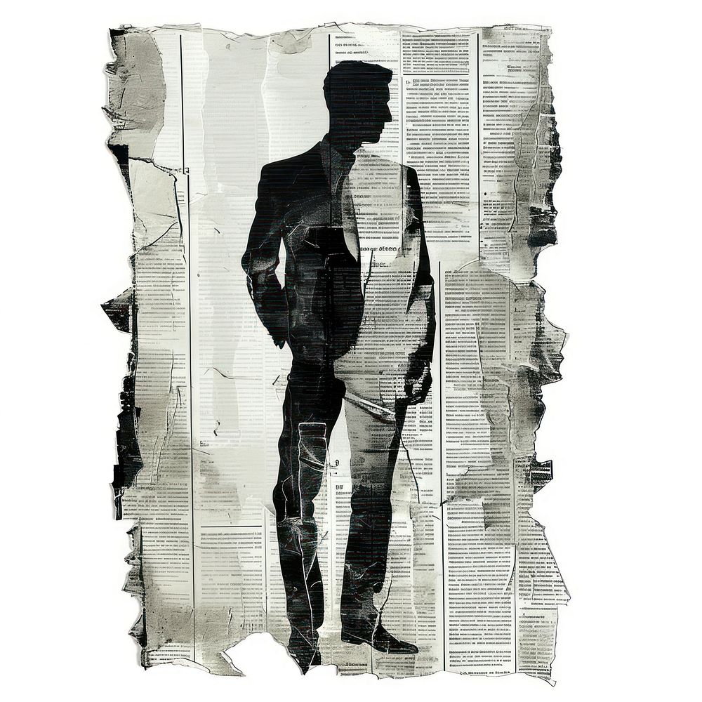 Businessman paper collage element newspaper drawing adult.