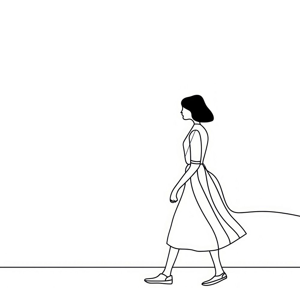 Line art woman walking drawing sketch white.