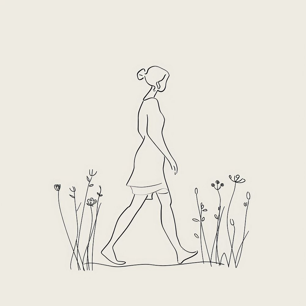 Line art woman walking drawing sketch illustrated.