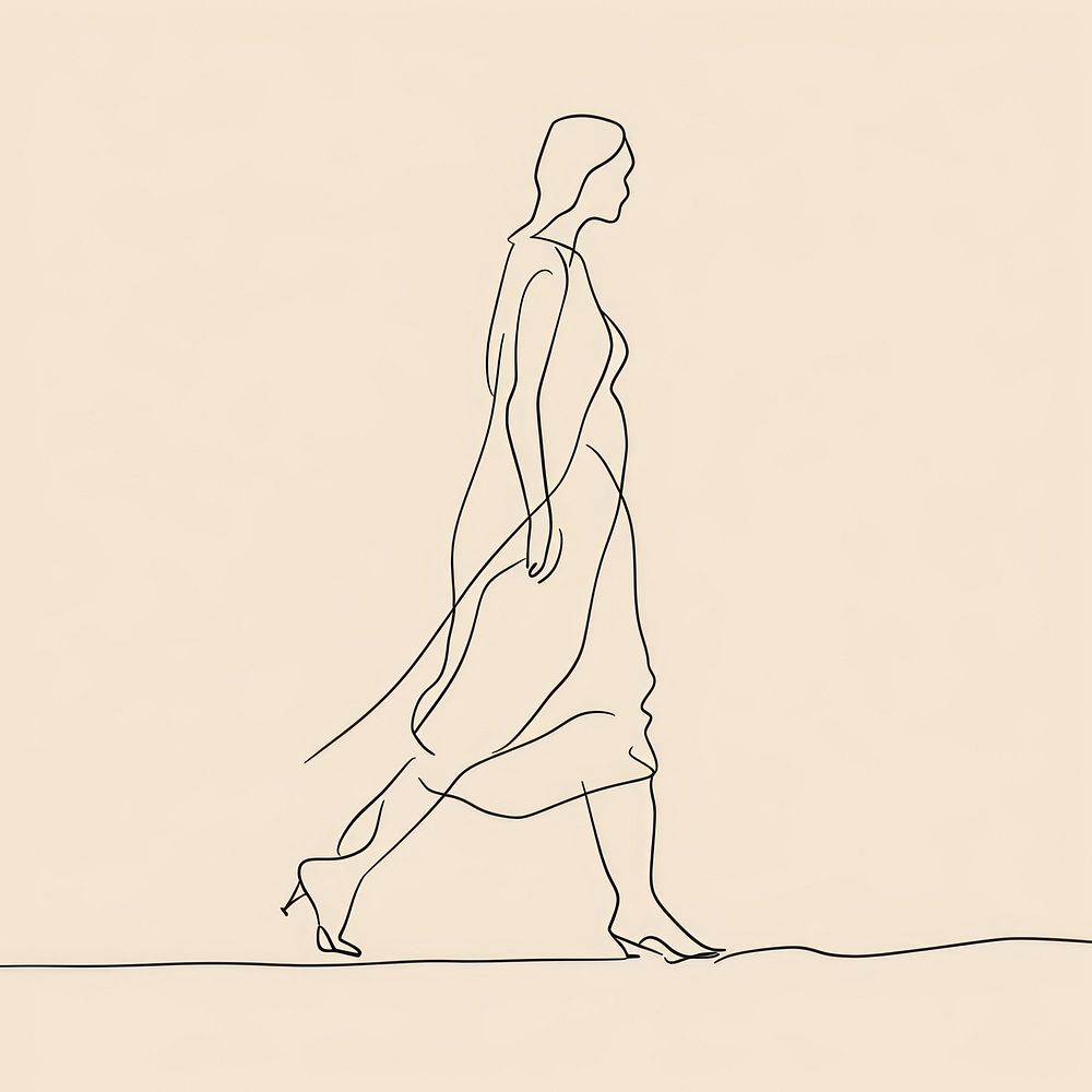 Line art woman walking drawing sketch illustrated.