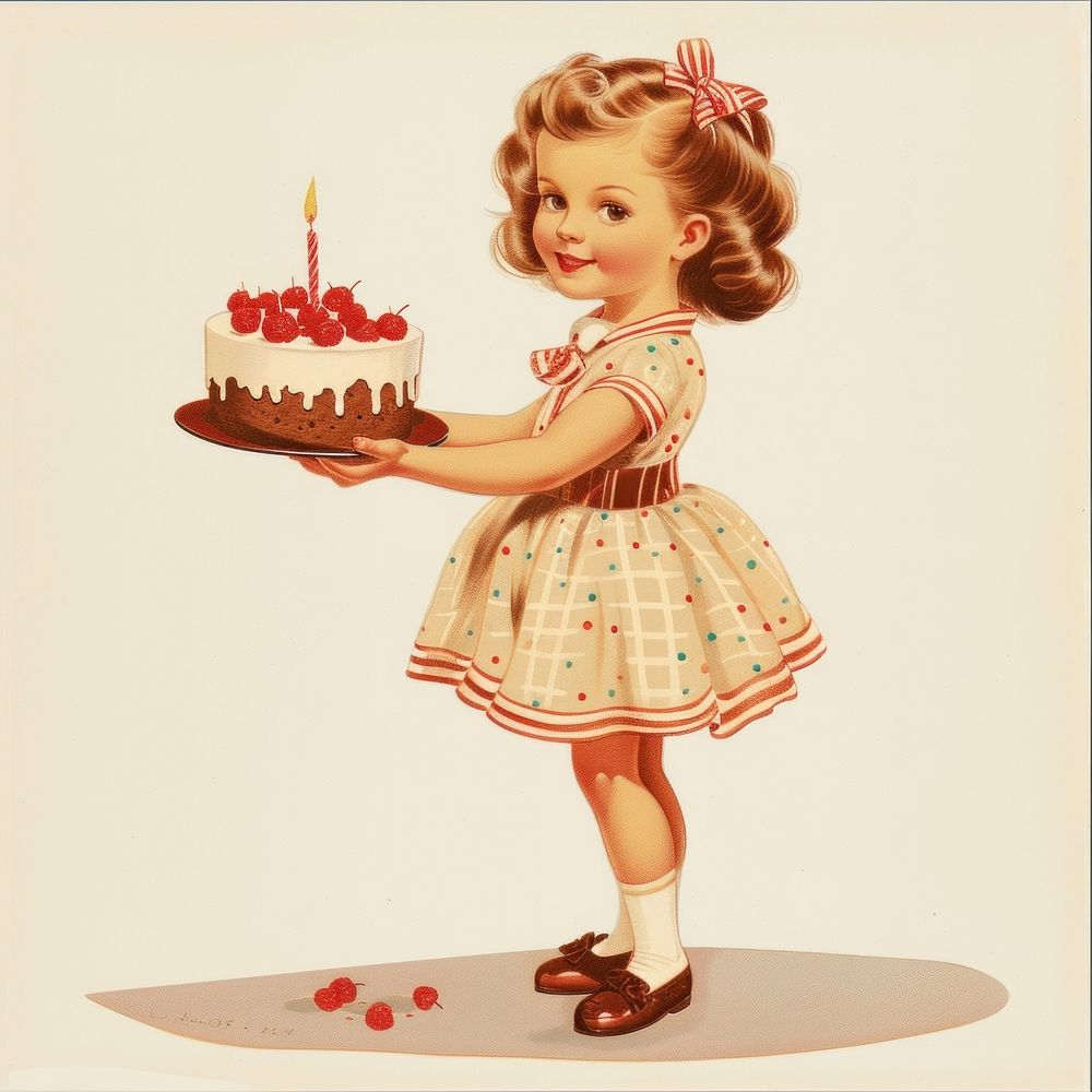 Little girl with birthday cake dessert child food.