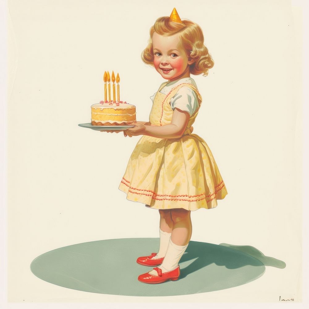 Little girl with birthday cake dessert child food.