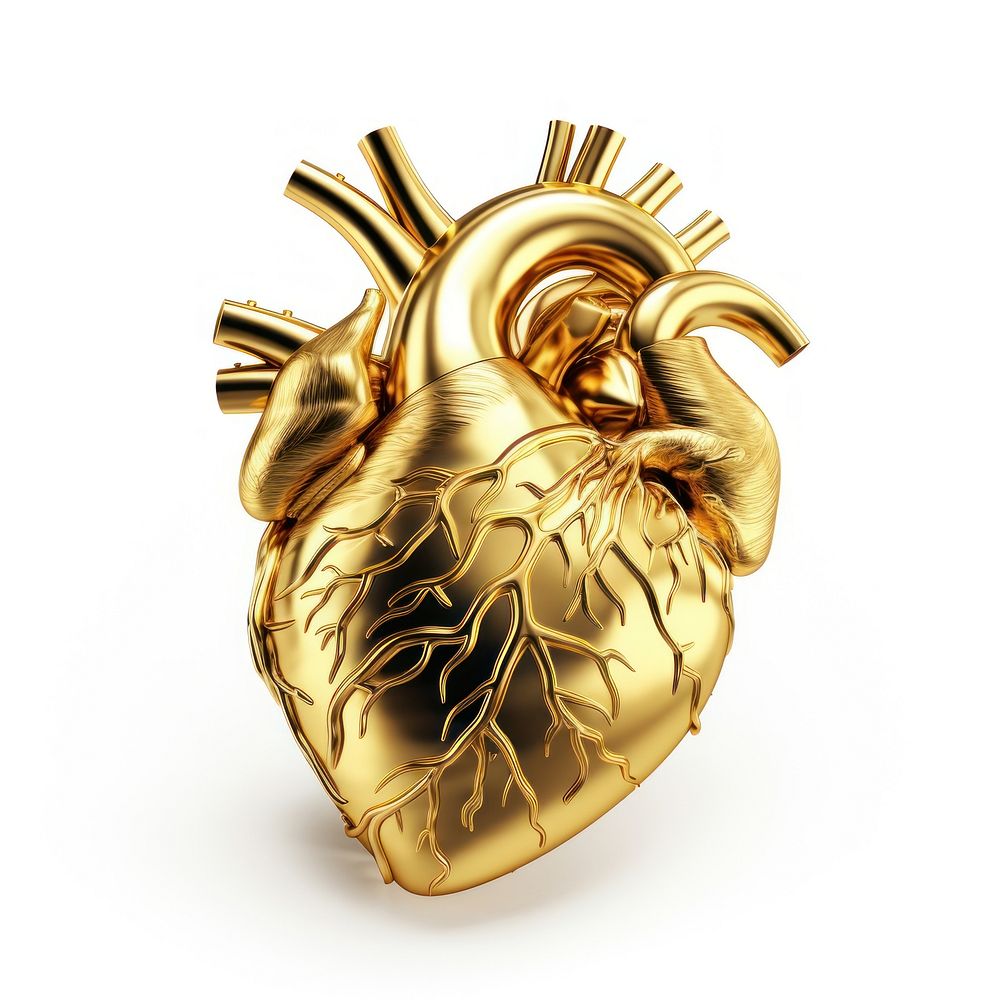Heart gold jewelry white background.